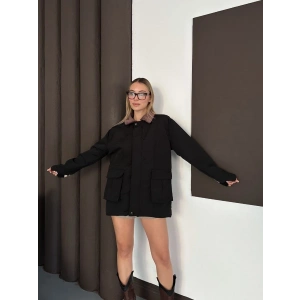 Astarlı yaka detaylı artos ceket siyah st2651019