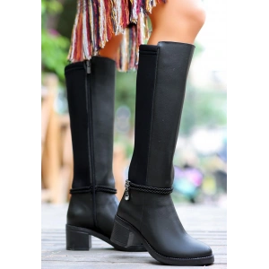 Olha Siyah Cilt Topuklu Çizme