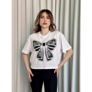 Oversize Beyaz baskılı crop tişört