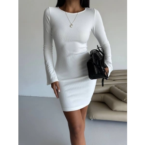 Prenses kol esnek kumaş elbise beyaz f2334