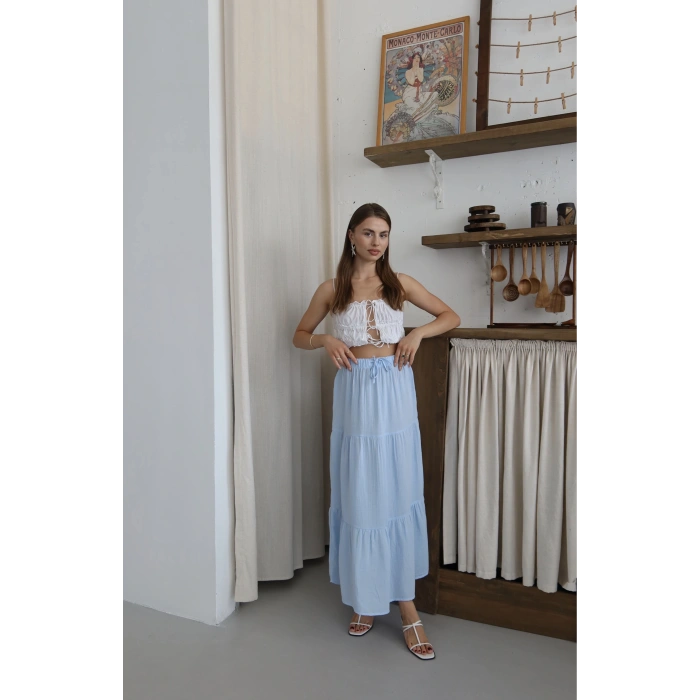 Müslin kumaş keten uzun etek mvi pt