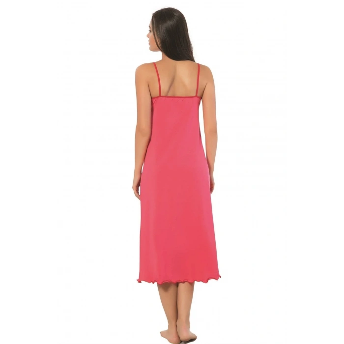 Moda Bayan İp Askılı Uzun Gecelik Fuşya