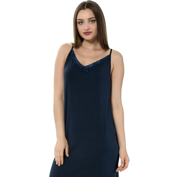 Moda Bayan İp Askılı Uzun Gecelik Siyah
