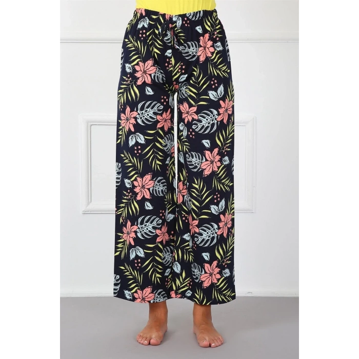 Moda Bayan Penye Bol Paça Pantolon Lacivert