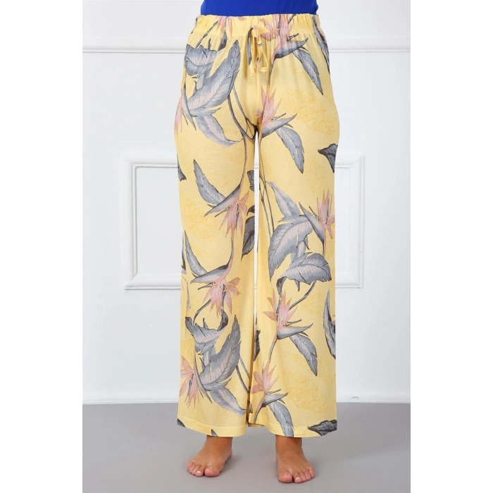 Moda Bayan Penye Bol Paça Pantolon Sarı