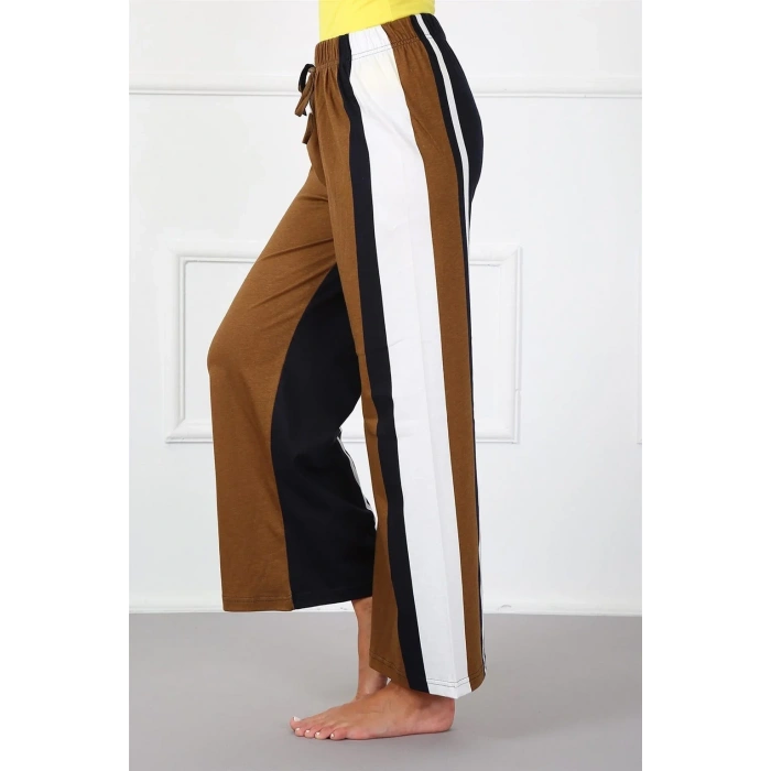 Moda Bayan Penye Bol Paça Pantolon Sütlü Kahve