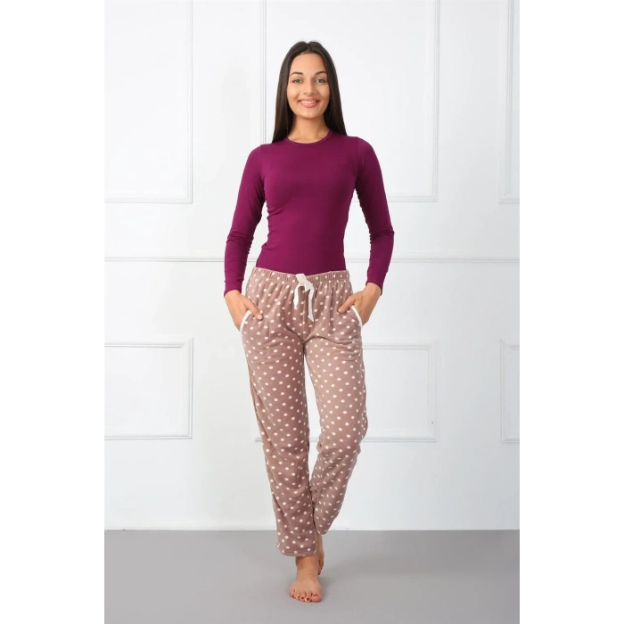 Moda Bayan Polar Tek Alt Pijama Kahve