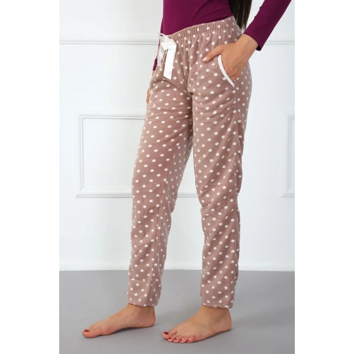 Moda Bayan Polar Tek Alt Pijama Kahve