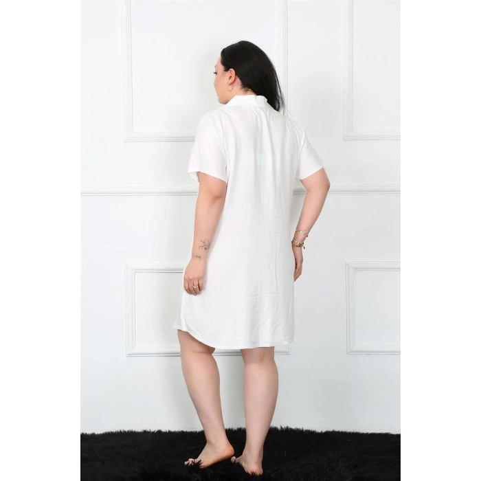 Moda Büyük Beden Dokuma Düğmeli Beyaz Tunik Gecelik