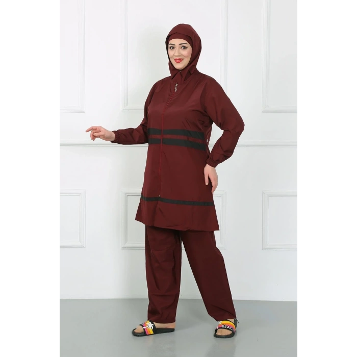 Moda Büyük Beden Tesettür Mayo Bordo