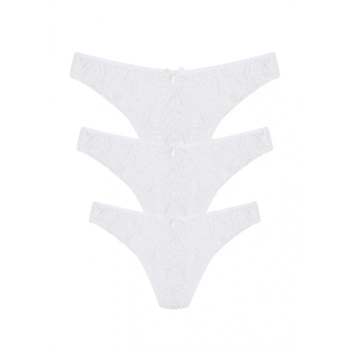 Moda Dantelli 3lü Tanga Külot Ekru