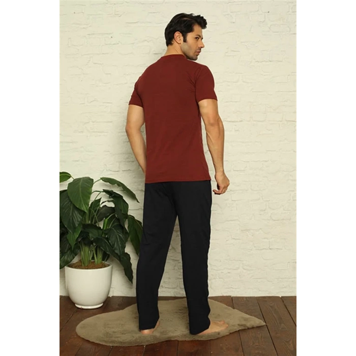 Moda Erkek Bordo V Yaka 3lü Pijama Takım