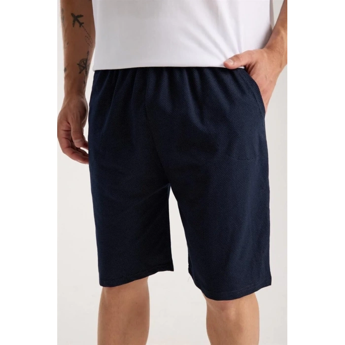 Moda Erkek Cepli Lakost Pamuk Penye Şort Lacivert