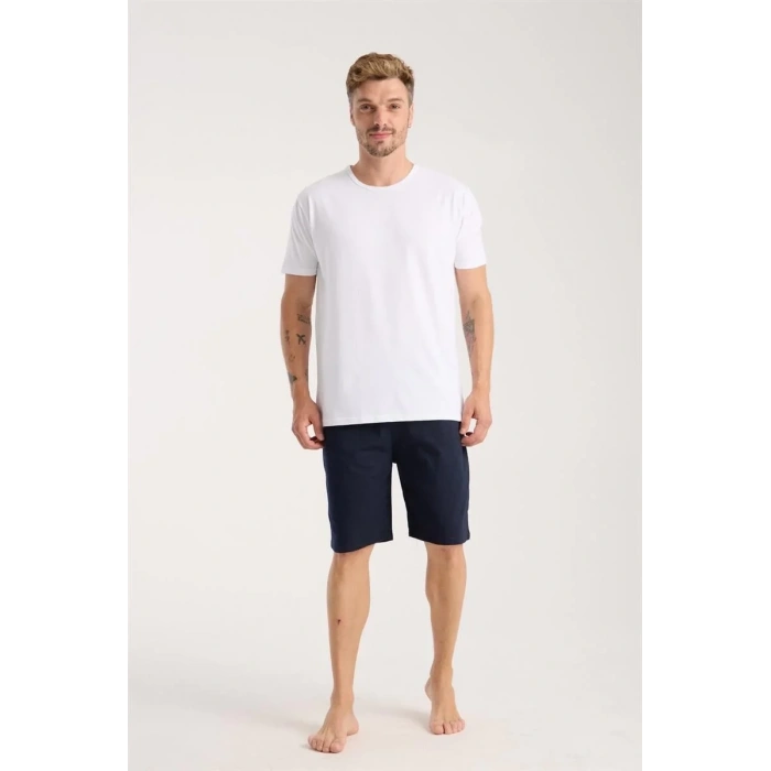 Moda Erkek Cepli Lakost Pamuk Penye Şort Lacivert