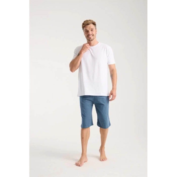Moda Erkek Cepli Pamuk Penye Şort İndigo