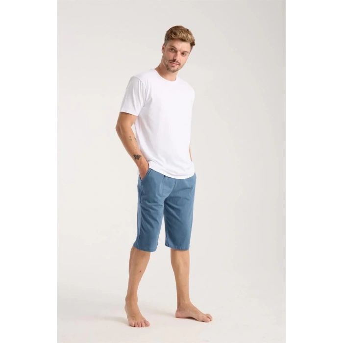 Moda Erkek Cepli Pamuk Penye Şort İndigo