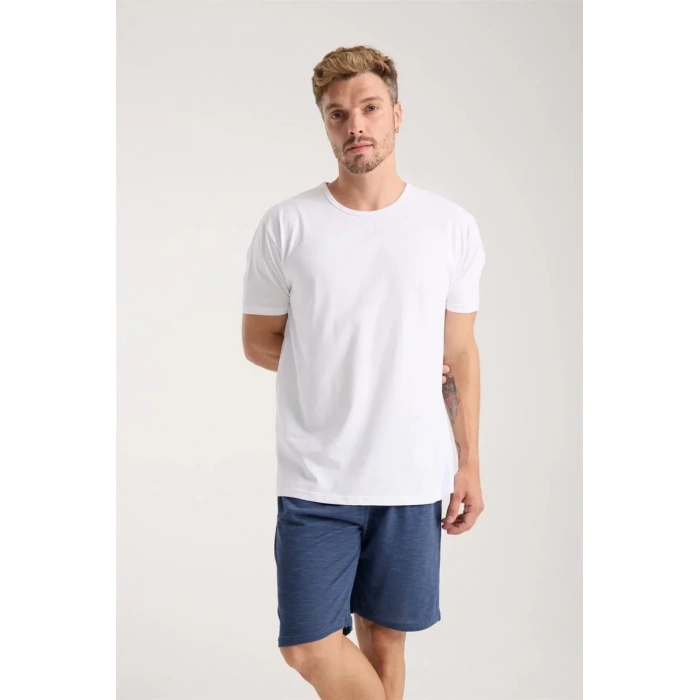 Moda Erkek Cepli Pamuk Penye Şort Lacivert