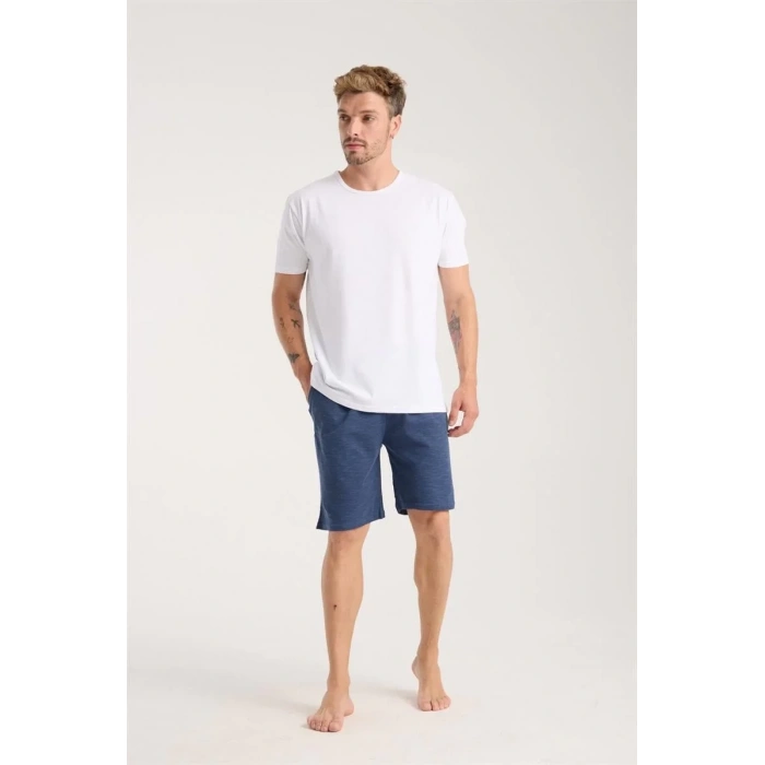 Moda Erkek Cepli Pamuk Penye Şort Lacivert