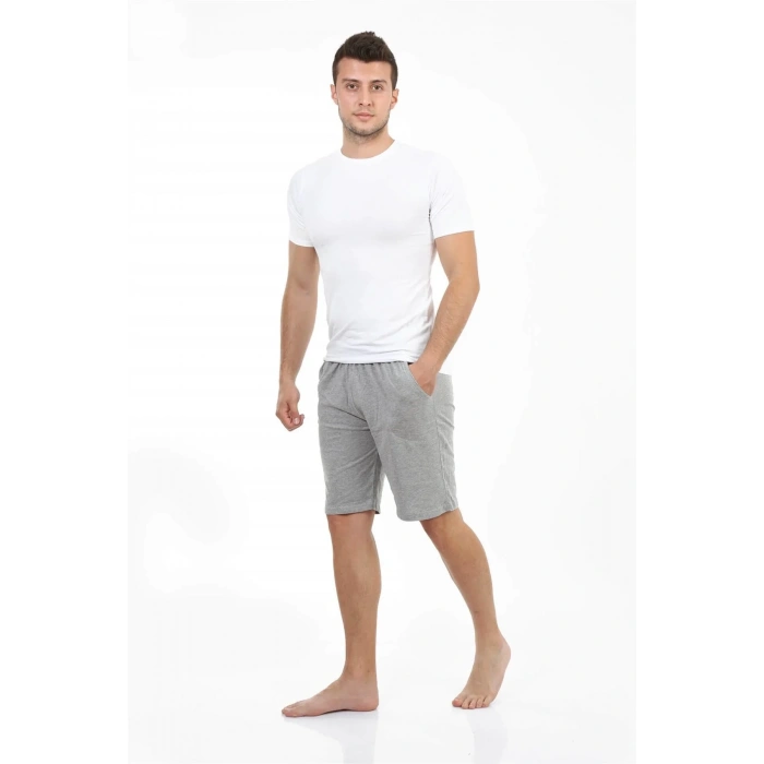 Moda Erkek Cepli Pamuk Şort Gri