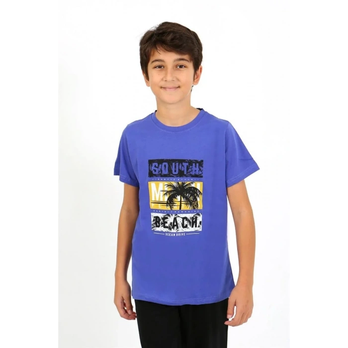 Moda Erkek Çocuk Kısa Kol Penye Pijama Takım Saks