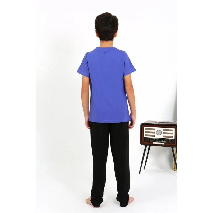 Moda Erkek Çocuk Kısa Kol Penye Pijama Takım Saks