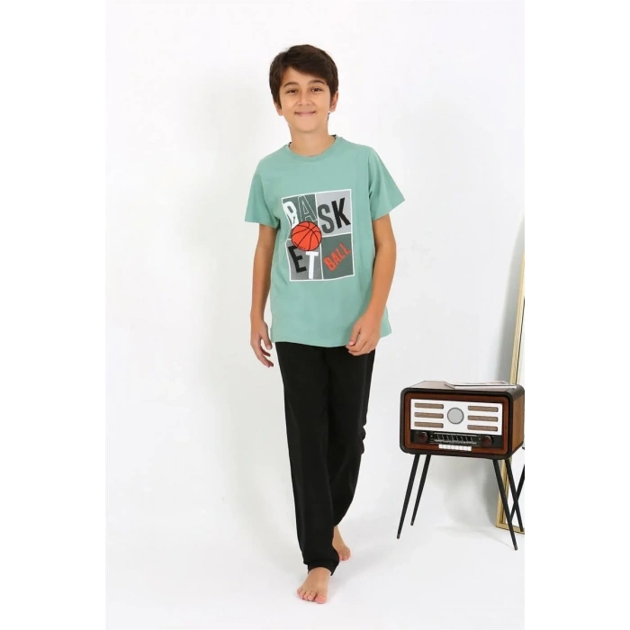 Moda Erkek Çocuk Kısa Kol Penye Pijama Takım SuYeşili