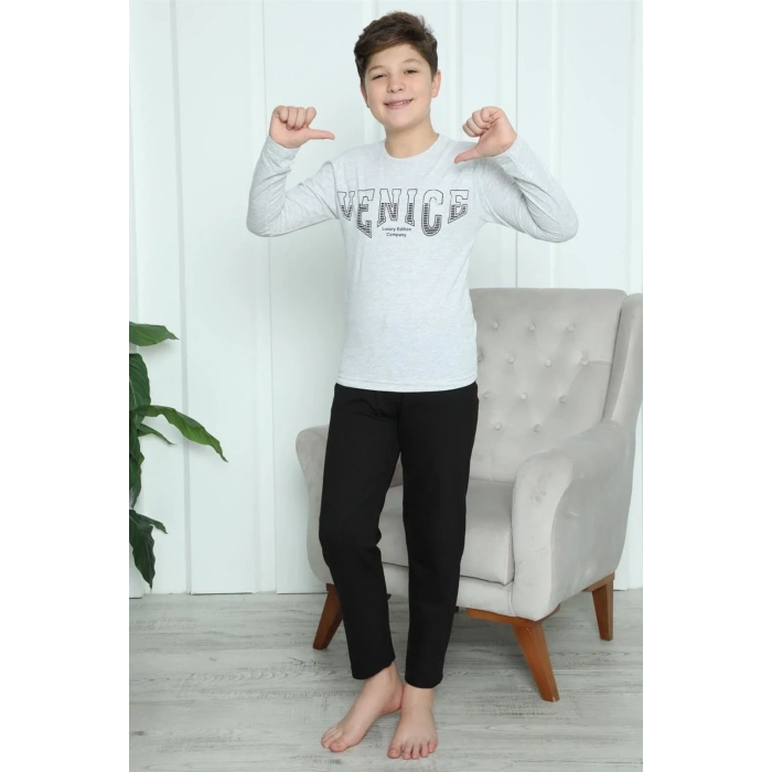 Moda Erkek Çocuk Penye Pijama Takım Gri