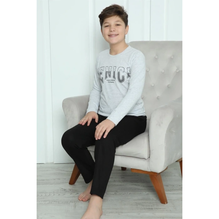 Moda Erkek Çocuk Penye Pijama Takım Gri