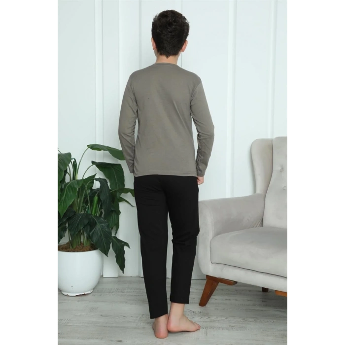 Moda Erkek Çocuk Penye Pijama Takım Vizon