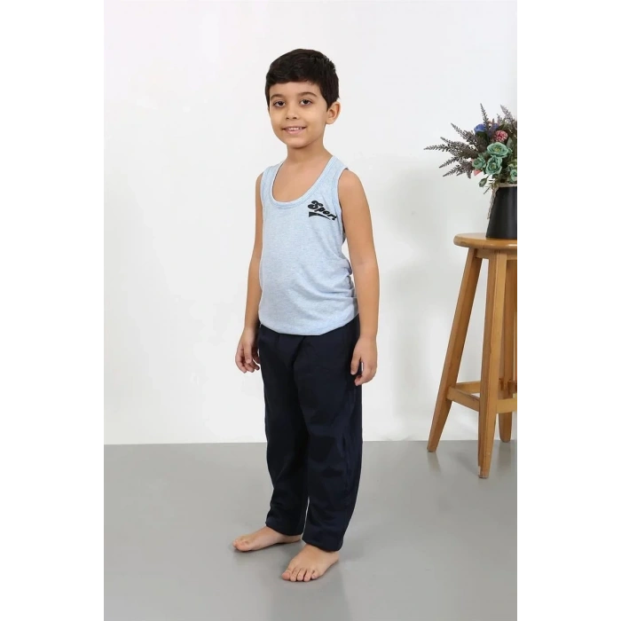 Moda Erkek Çocuk Sıfır Kol Penye Pijama Takım Mavi