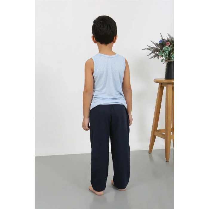 Moda Erkek Çocuk Sıfır Kol Penye Pijama Takım Mavi