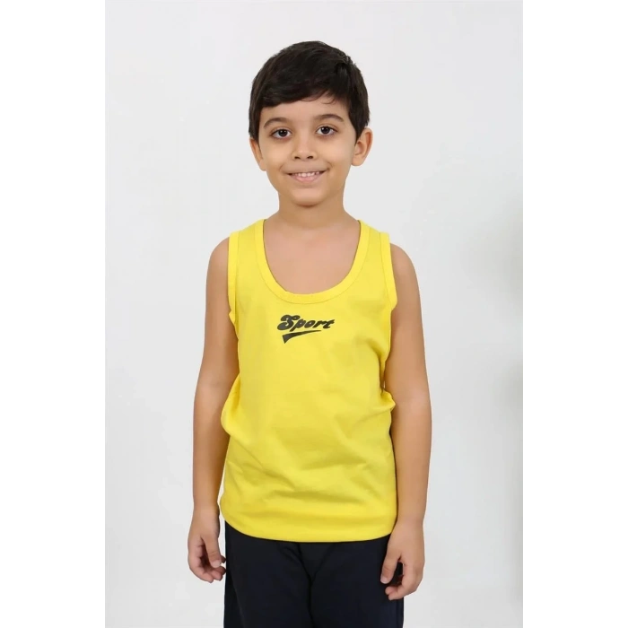 Moda Erkek Çocuk Sıfır Kol Penye Pijama Takım Sarı