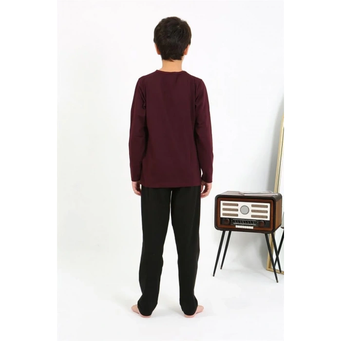 Moda Erkek Çocuk Uzun Kol Penye Pijama Takım Bordo