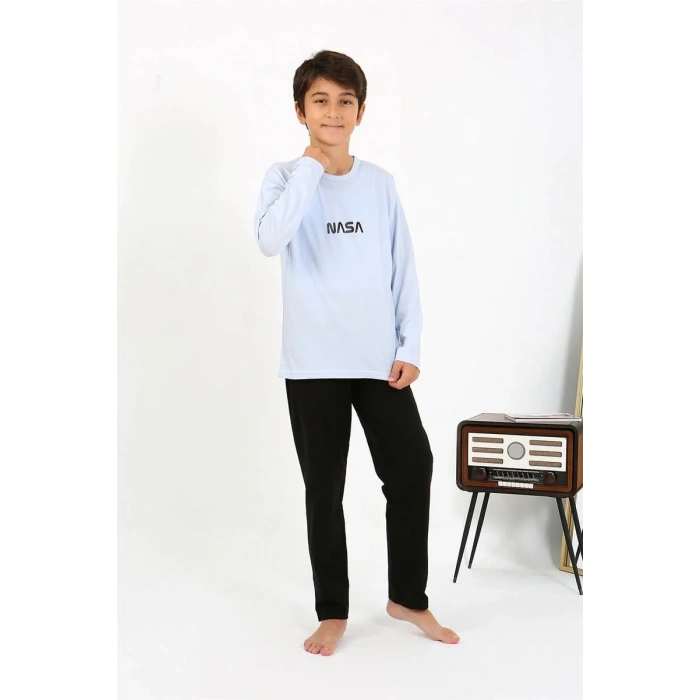 Moda Erkek Çocuk Uzun Kol Penye Pijama Takım BuzMavisi