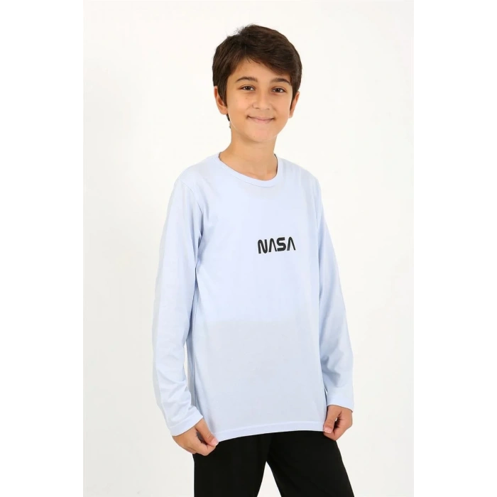 Moda Erkek Çocuk Uzun Kol Penye Pijama Takım BuzMavisi