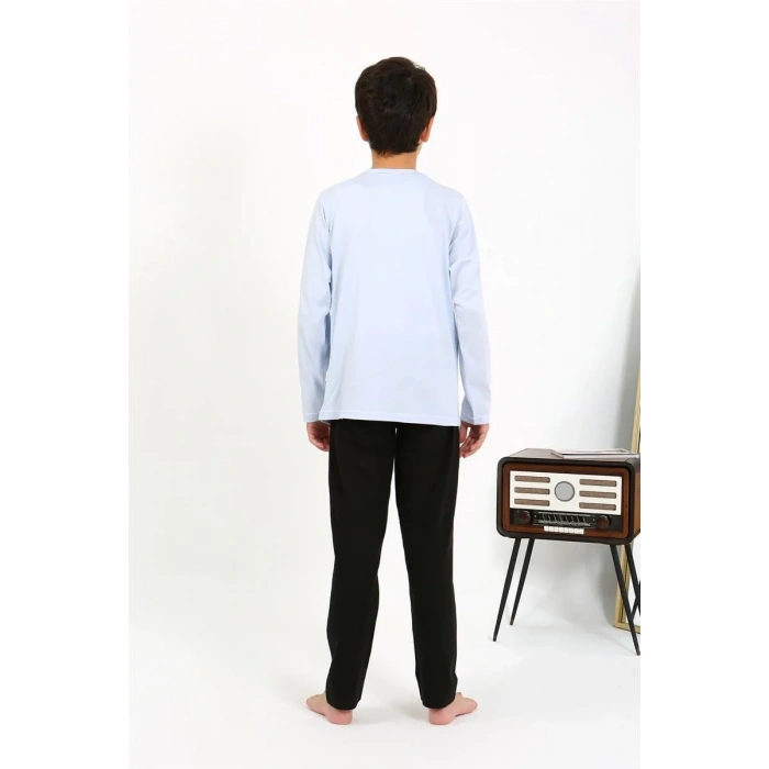 Moda Erkek Çocuk Uzun Kol Penye Pijama Takım BuzMavisi