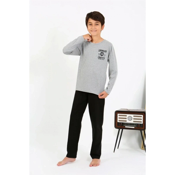 Moda Erkek Çocuk Uzun Kol Penye Pijama Takım Gri