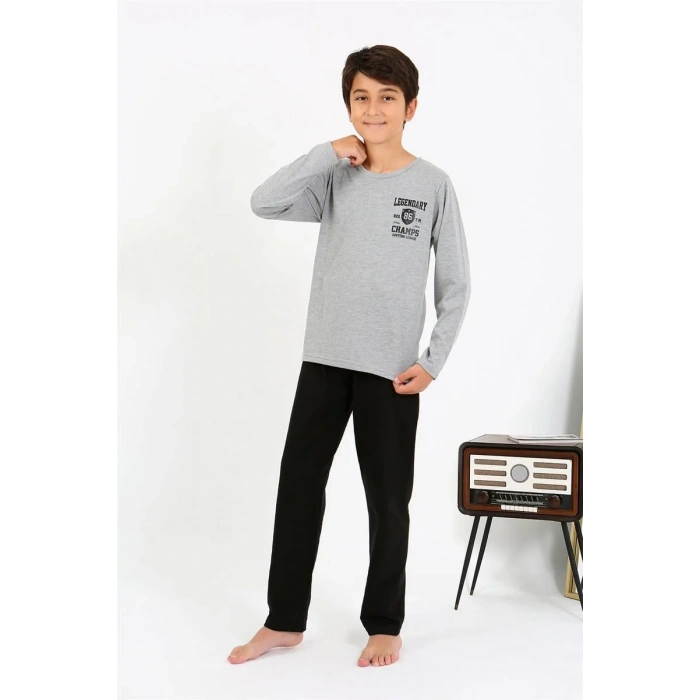 Moda Erkek Çocuk Uzun Kol Penye Pijama Takım Gri
