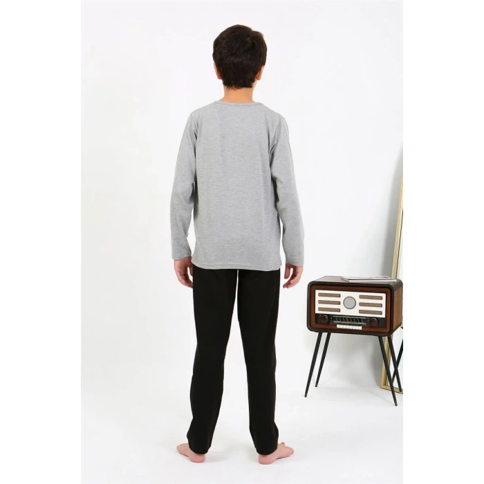 Moda Erkek Çocuk Uzun Kol Penye Pijama Takım Gri