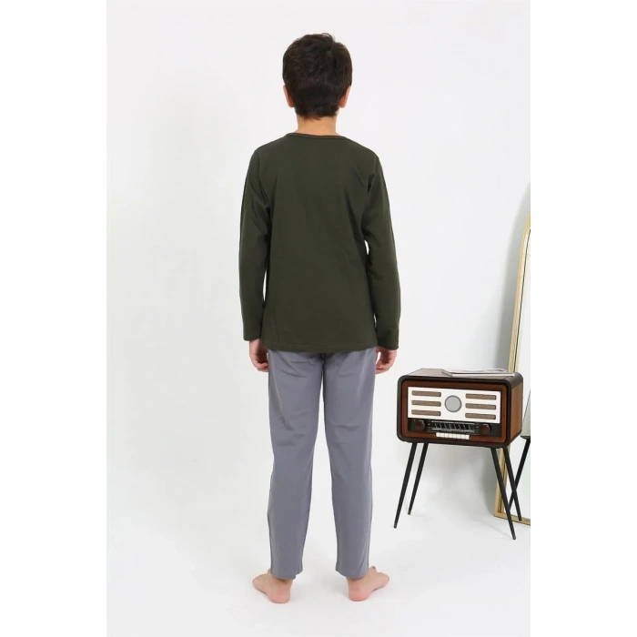 Moda Erkek Çocuk Uzun Kol Penye Pijama Takım Haki