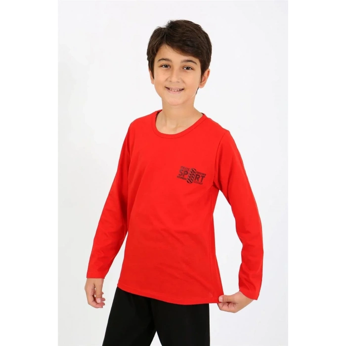 Moda Erkek Çocuk Uzun Kol Penye Pijama Takım Kırmızı