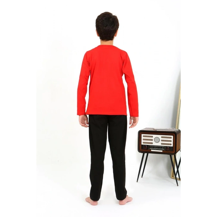 Moda Erkek Çocuk Uzun Kol Penye Pijama Takım Kırmızı