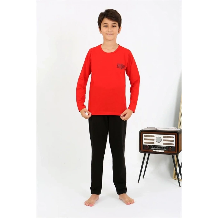 Moda Erkek Çocuk Uzun Kol Penye Pijama Takım Kırmızı
