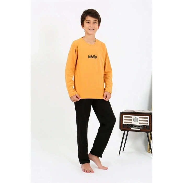 Moda Erkek Çocuk Uzun Kol Penye Pijama Takım Sarı