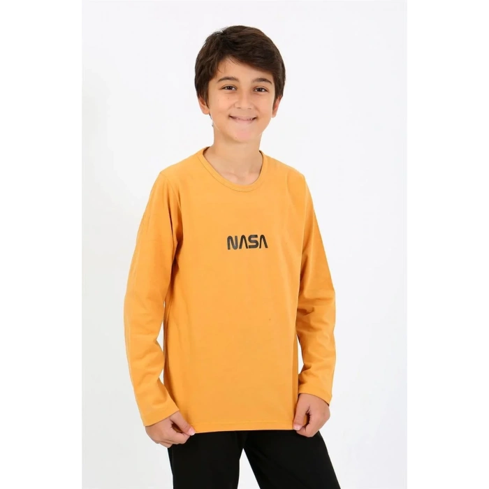 Moda Erkek Çocuk Uzun Kol Penye Pijama Takım Sarı