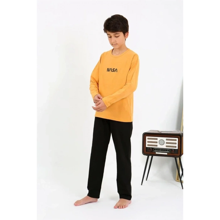 Moda Erkek Çocuk Uzun Kol Penye Pijama Takım Sarı