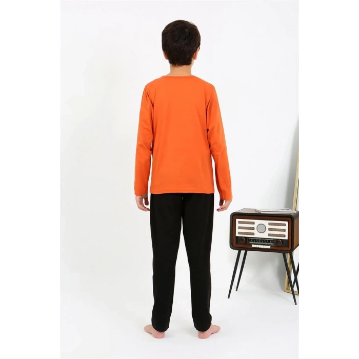 Moda Erkek Çocuk Uzun Kol Penye Pijama Takım Turuncu