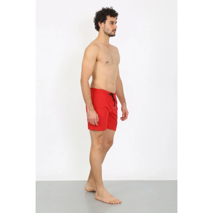 Moda Erkek Fermuar Cepli Deniz Şortu Kırmızı
