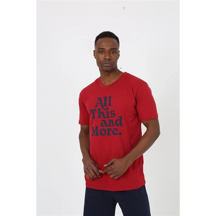 Moda Erkek Kısa Kol Bordo Penye Şortlu Pijama Takımı