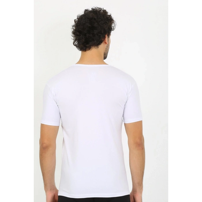 Moda Erkek Likralı V Yaka Beyaz T-Shirt